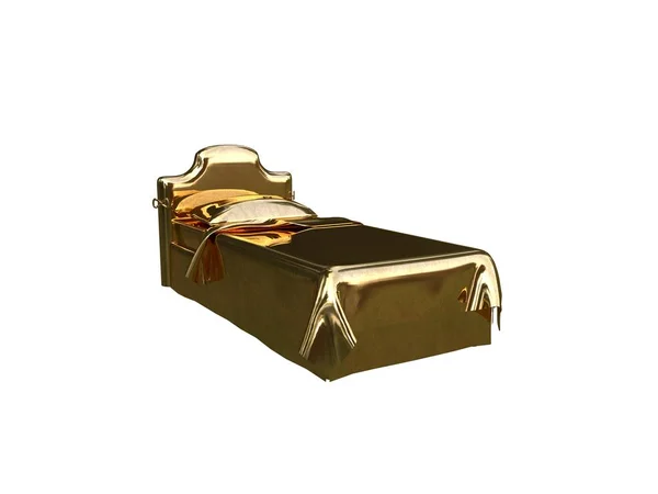 3d rendering of a golden bed isolated on a white background — Stock Photo, Image