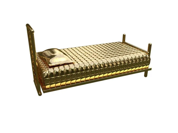 Rendering 3d di un letto dorato isolato su sfondo bianco — Foto Stock