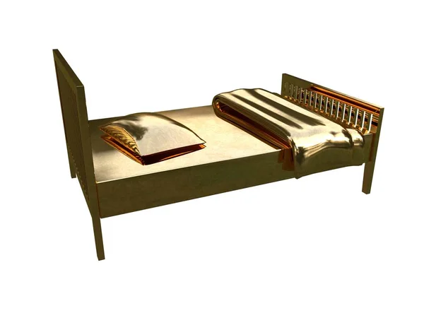 3d rendering of a golden bed isolated on a white background — Stock Photo, Image