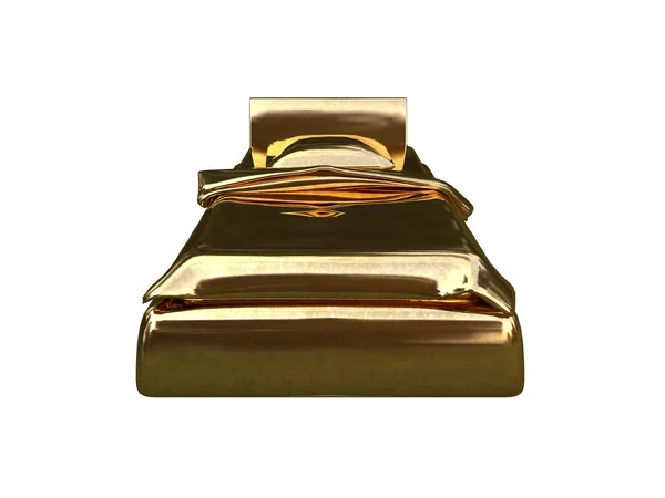 3D рендеринг золотой кровати на белом фоне — стоковое фото