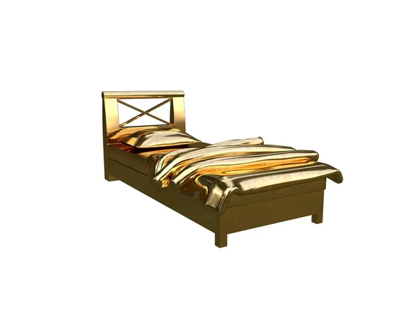 3D візуалізація золотого ліжка ізольовано на білому тлі — стокове фото