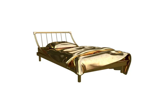 3D рендеринг золотой кровати на белом фоне — стоковое фото