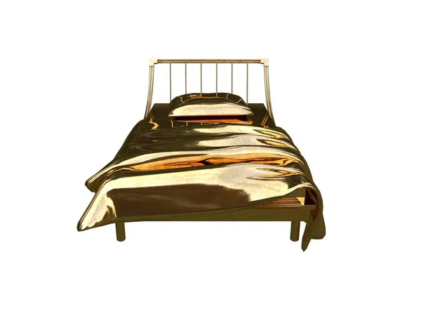 白い背景に分離された黄金のベッドの 3 d レンダリング — ストック写真