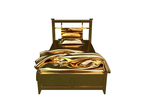 3D visszaadás-ból egy golden bed elszigetelt fehér background — Stock Fotó