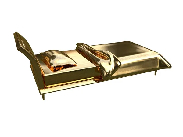 3d rendering of a golden bed isolated on a white background — Stock Photo, Image