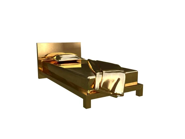 3D visszaadás-ból egy golden bed elszigetelt fehér background — Stock Fotó