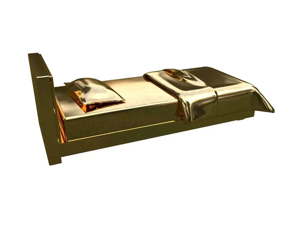 3D renderização de uma cama dourada isolada em um fundo branco — Fotografia de Stock