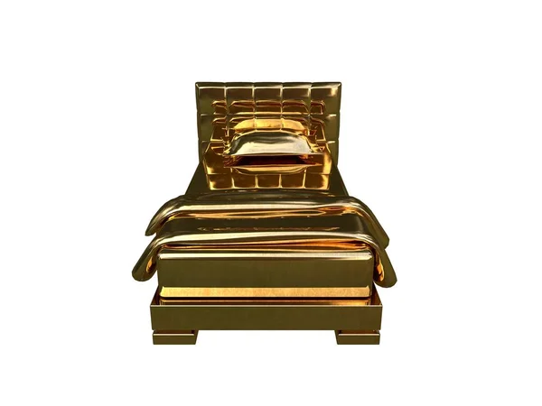 3d rendu d'un lit doré isolé sur fond blanc — Photo