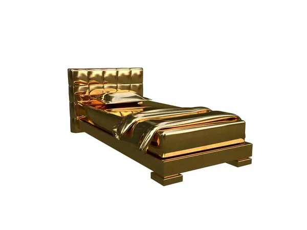 3D visszaadás-ból egy golden bed elszigetelt fehér background — Stock Fotó