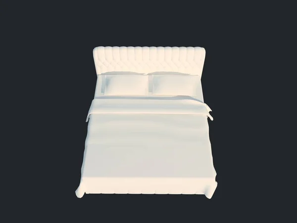 3D-weergave van een witte bed geïsoleerd op een zwarte donkere achtergrond — Stockfoto