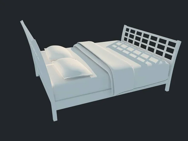 3d 渲染黑色暗背景下的白色床 — 图库照片