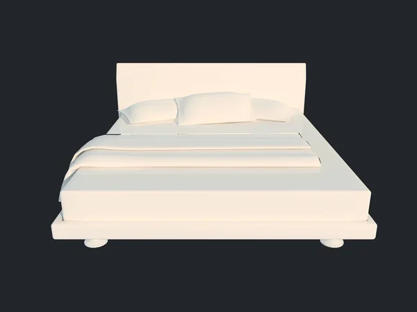 Representación 3d de una cama blanca aislada sobre un fondo negro oscuro —  Fotos de Stock