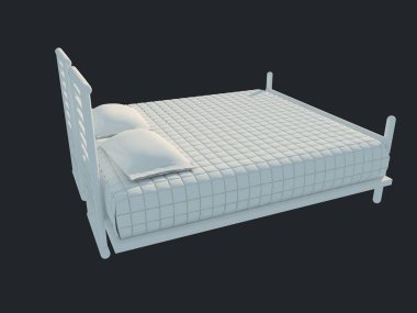 3D render izole bir siyah koyu arka plan üzerine beyaz bir yatak