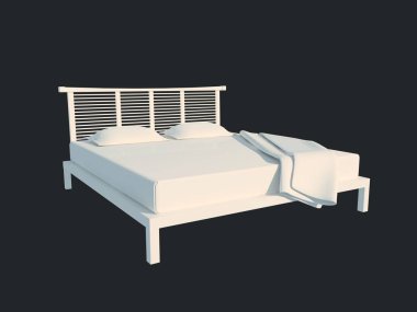 3D render izole bir siyah koyu arka plan üzerine beyaz bir yatak