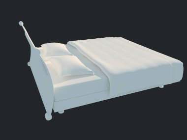 3D render izole bir siyah koyu arka plan üzerine beyaz bir yatak