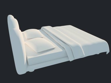 3D render izole bir siyah koyu arka plan üzerine beyaz bir yatak