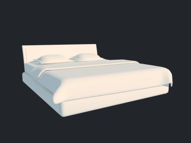 3D render izole bir siyah koyu arka plan üzerine beyaz bir yatak