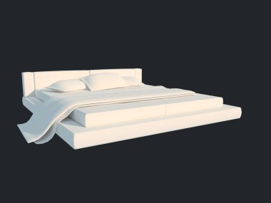 3D render izole bir siyah koyu arka plan üzerine beyaz bir yatak