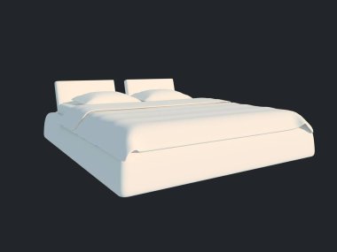 3D render izole bir siyah koyu arka plan üzerine beyaz bir yatak