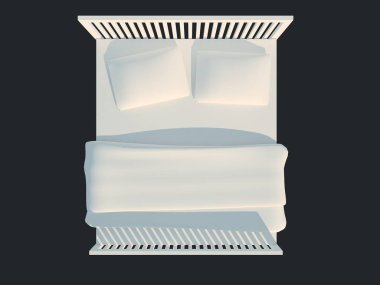 3D render izole bir siyah koyu arka plan üzerine beyaz bir yatak