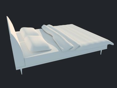 3D render izole bir siyah koyu arka plan üzerine beyaz bir yatak