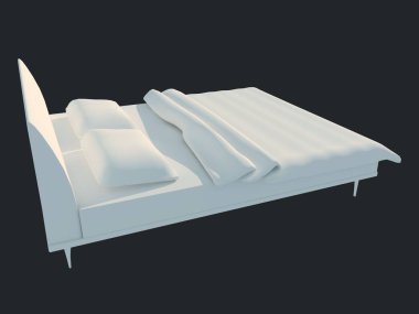 3D render izole bir siyah koyu arka plan üzerine beyaz bir yatak
