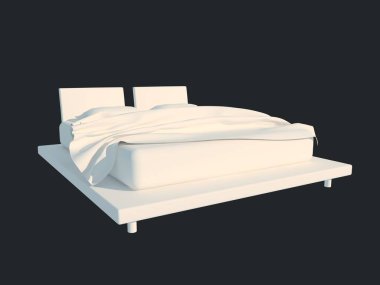 3D render izole bir siyah koyu arka plan üzerine beyaz bir yatak