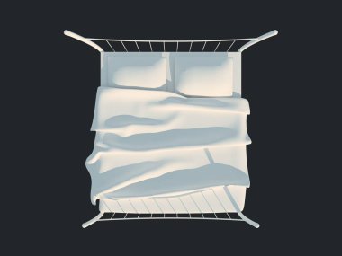 3D render izole bir siyah koyu arka plan üzerine beyaz bir yatak