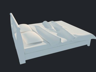 3D render izole bir siyah koyu arka plan üzerine beyaz bir yatak