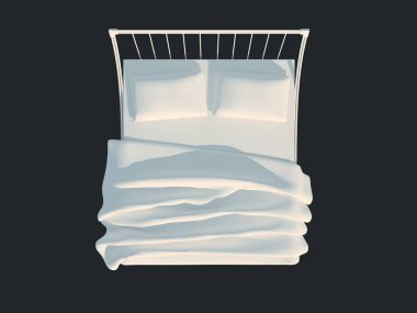 3D render izole bir siyah koyu arka plan üzerine beyaz bir yatak