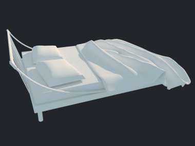 3D render izole bir siyah koyu arka plan üzerine beyaz bir yatak