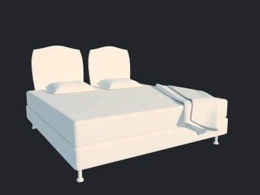 3D render izole bir siyah koyu arka plan üzerine beyaz bir yatak