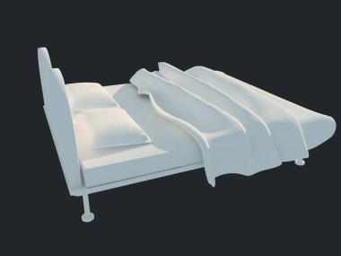 3D render izole bir siyah koyu arka plan üzerine beyaz bir yatak
