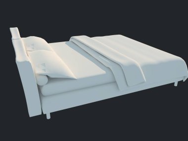 3D render izole bir siyah koyu arka plan üzerine beyaz bir yatak