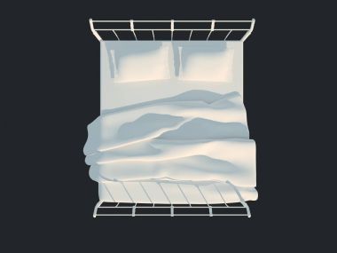 3D render izole bir siyah koyu arka plan üzerine beyaz bir yatak