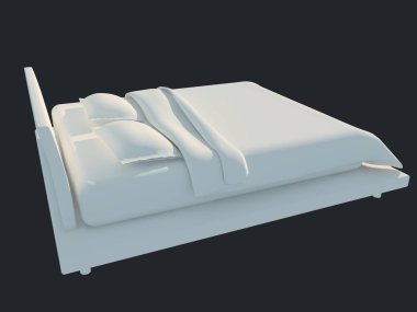 3D render izole bir siyah koyu arka plan üzerine beyaz bir yatak