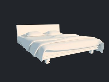 3D render izole bir siyah koyu arka plan üzerine beyaz bir yatak