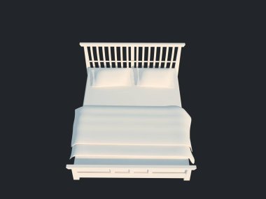 3D render izole bir siyah koyu arka plan üzerine beyaz bir yatak