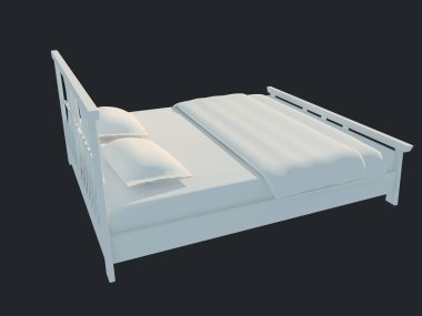 3D render izole bir siyah koyu arka plan üzerine beyaz bir yatak