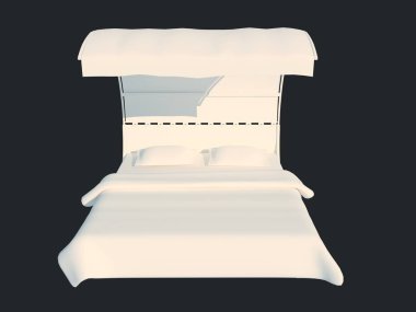 3D render izole bir siyah koyu arka plan üzerine beyaz bir yatak