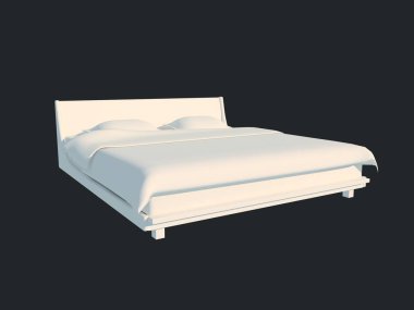 3D render izole bir siyah koyu arka plan üzerine beyaz bir yatak