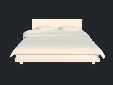 3D render izole bir siyah koyu arka plan üzerine beyaz bir yatak