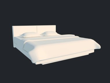 3D render izole bir siyah koyu arka plan üzerine beyaz bir yatak