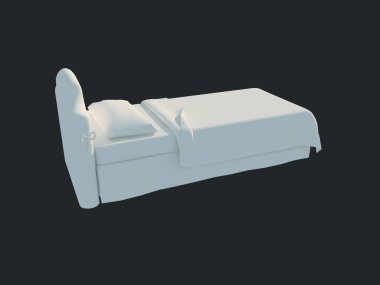 3D render izole bir siyah koyu arka plan üzerine beyaz bir yatak