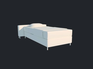 3D render izole bir siyah koyu arka plan üzerine beyaz bir yatak