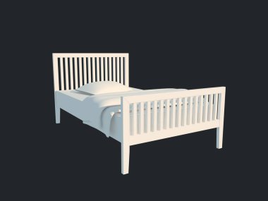 3D render izole bir siyah koyu arka plan üzerine beyaz bir yatak
