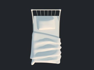 3D render izole bir siyah koyu arka plan üzerine beyaz bir yatak