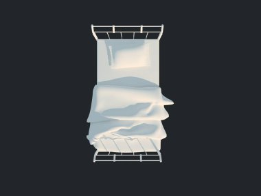 3D render izole bir siyah koyu arka plan üzerine beyaz bir yatak