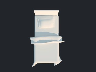 3D render izole bir siyah koyu arka plan üzerine beyaz bir yatak