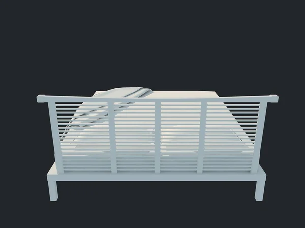 3D-weergave van een witte bed geïsoleerd op een zwarte donkere achtergrond — Stockfoto